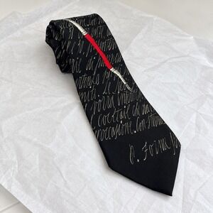 VTG Fornasetti Milano Silk Tie Black Calligraphy Script Trompe L'oeil Pen Italy